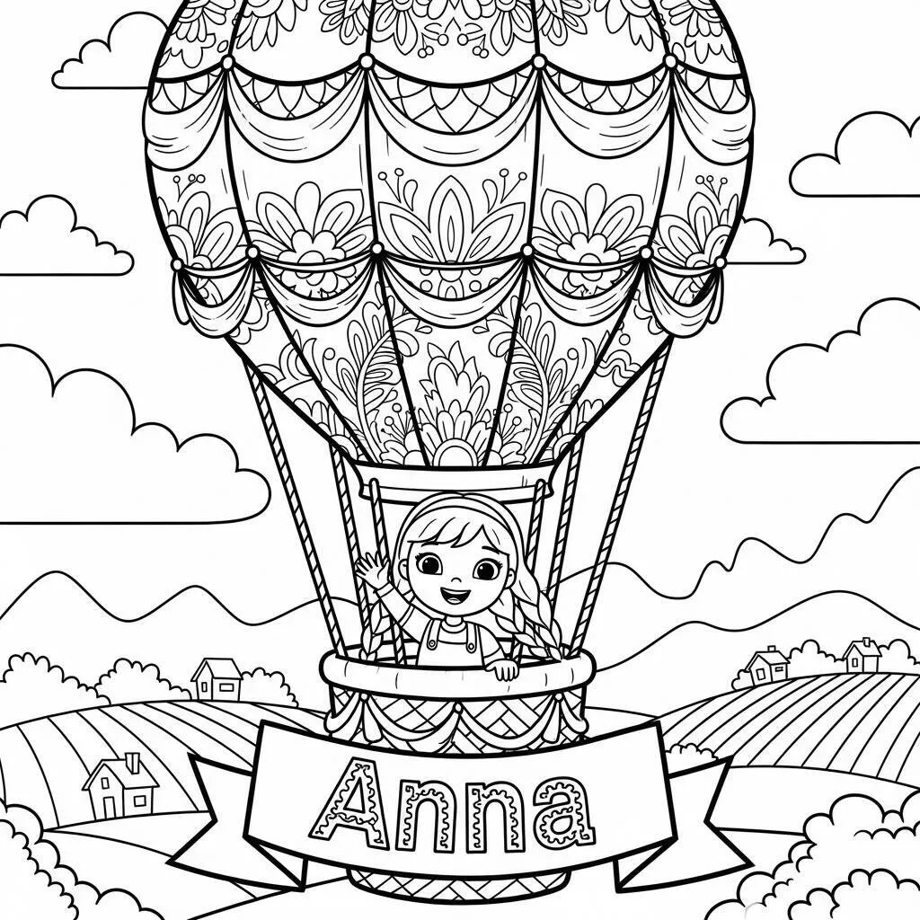 Desenho de Anna em um Balão de Ar Quente para Colorir