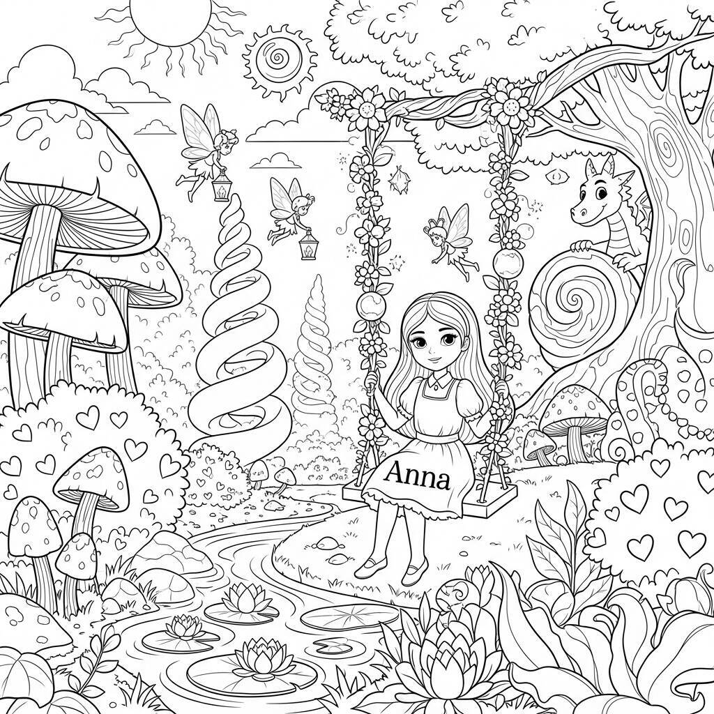 Desenho de Anna em um Jardim Encantado para Colorir