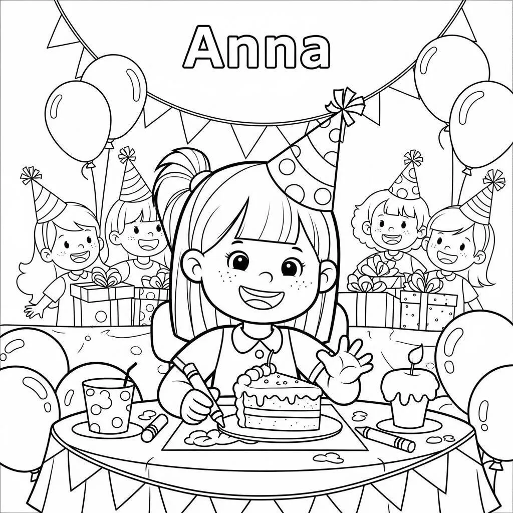Desenho de Anna em uma Festa de Aniversário para Colorir