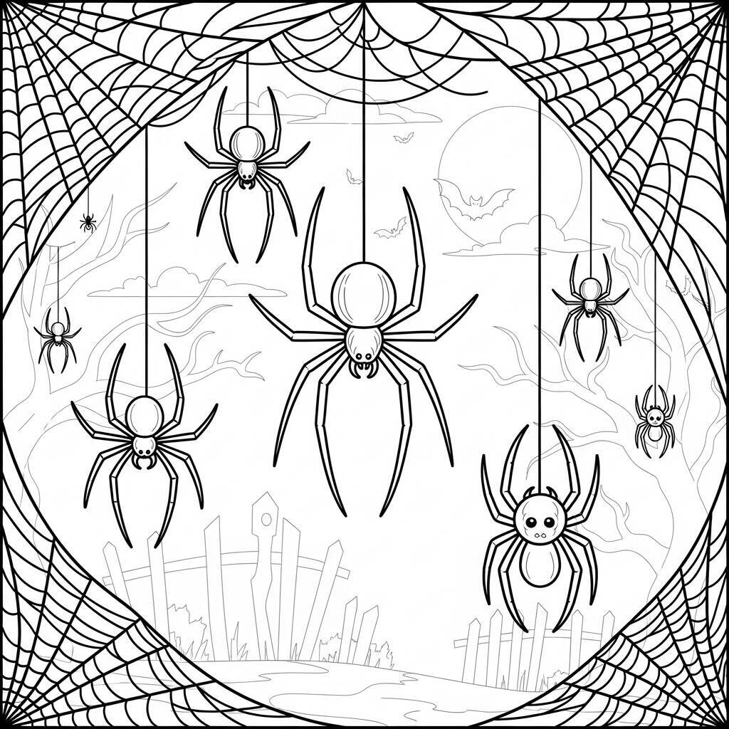 Desenho de Aranhas e Teias para Colorir