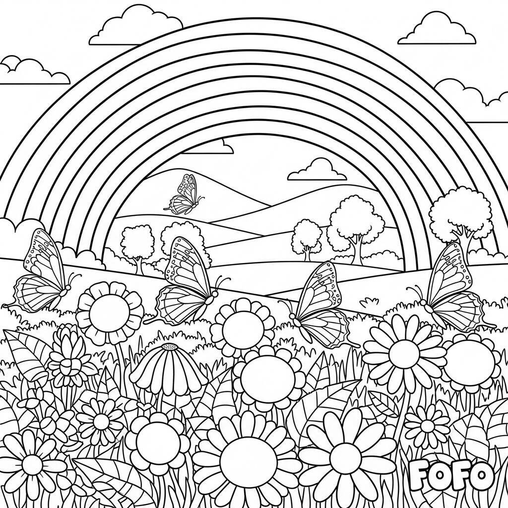 Cute Rainbow Coloring Page