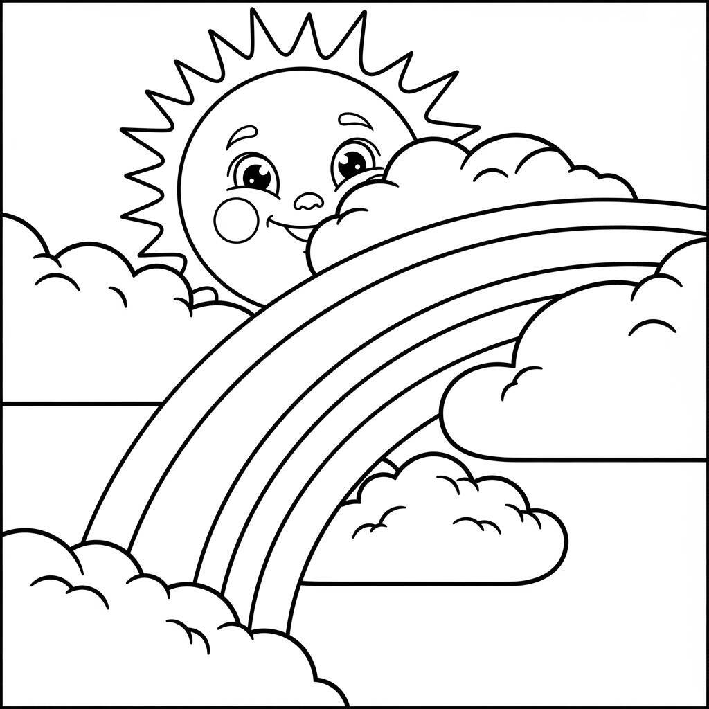 Desenho de Arco-íris e Nuvens para Colorir