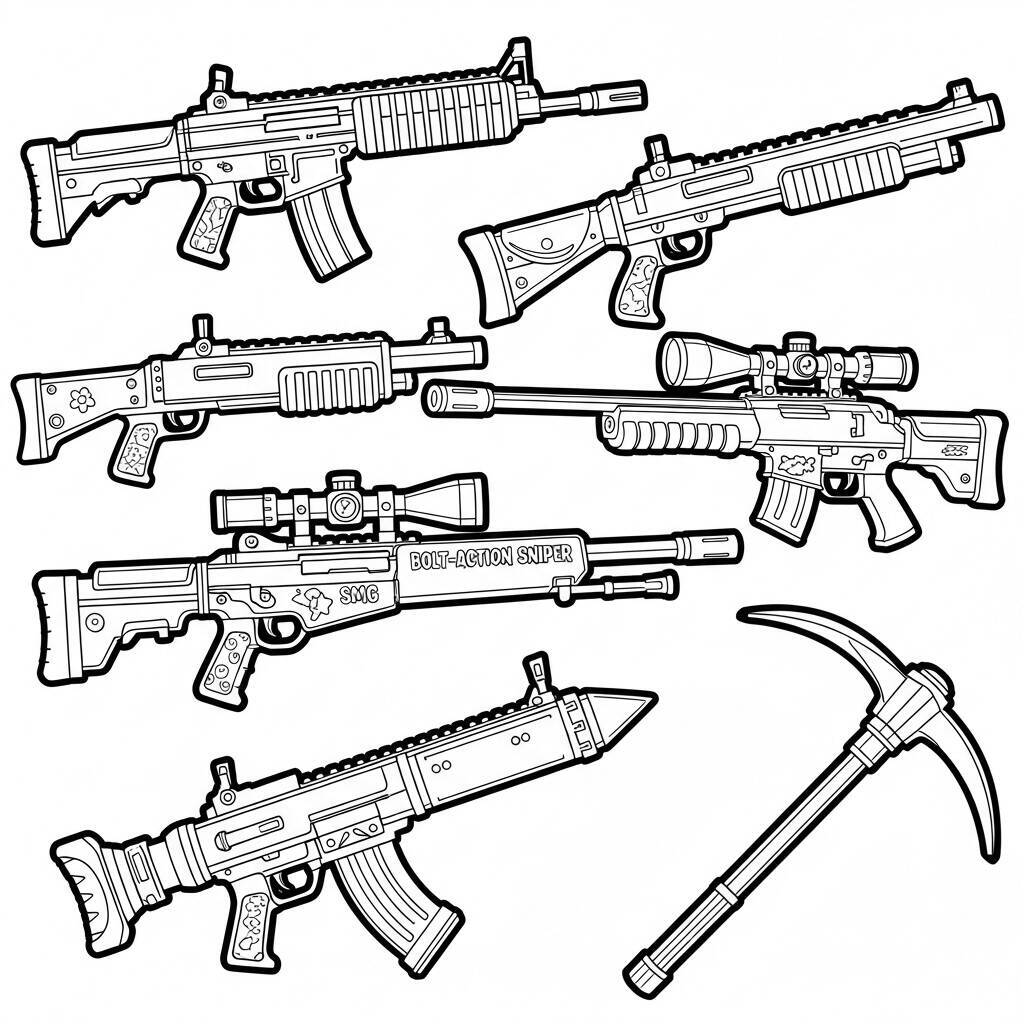 Desenho de Armas Fortnite para Colorir