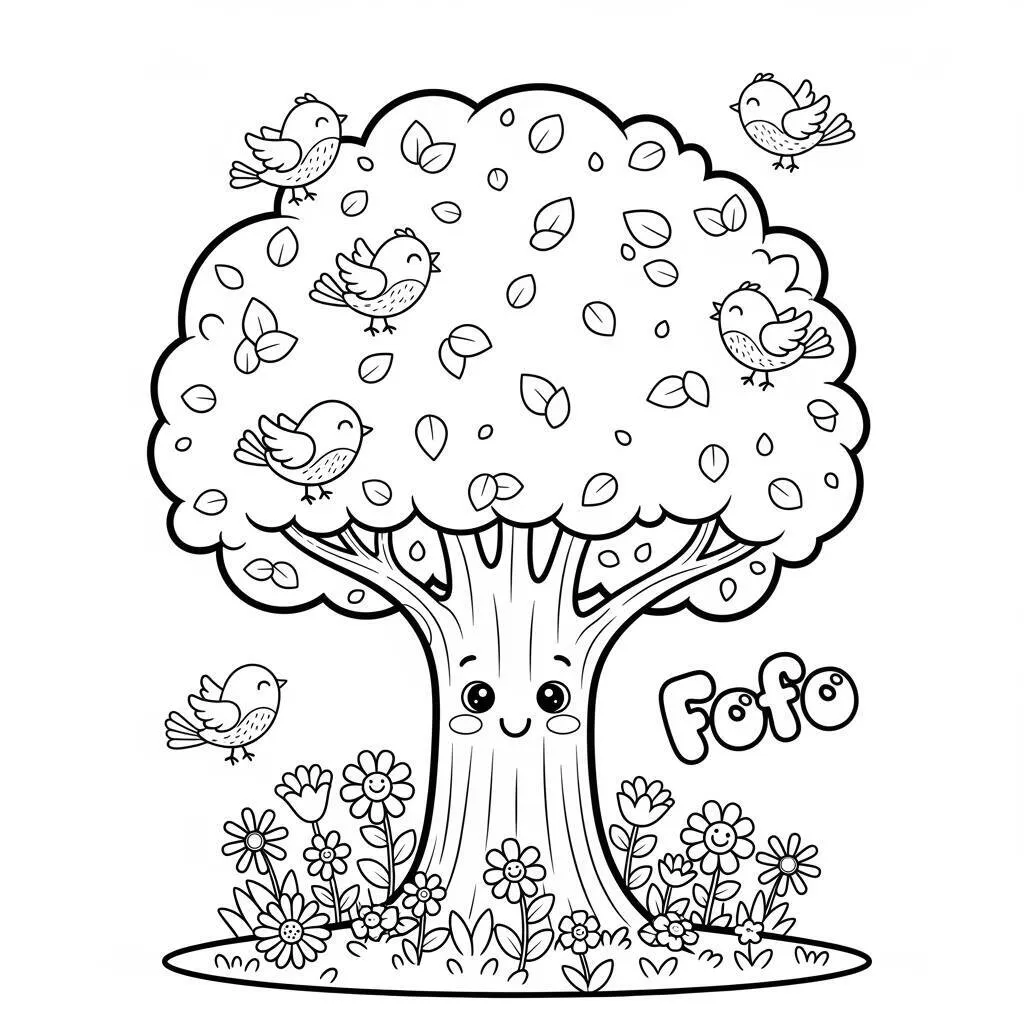 Desenho de Árvore Fofo para Colorir