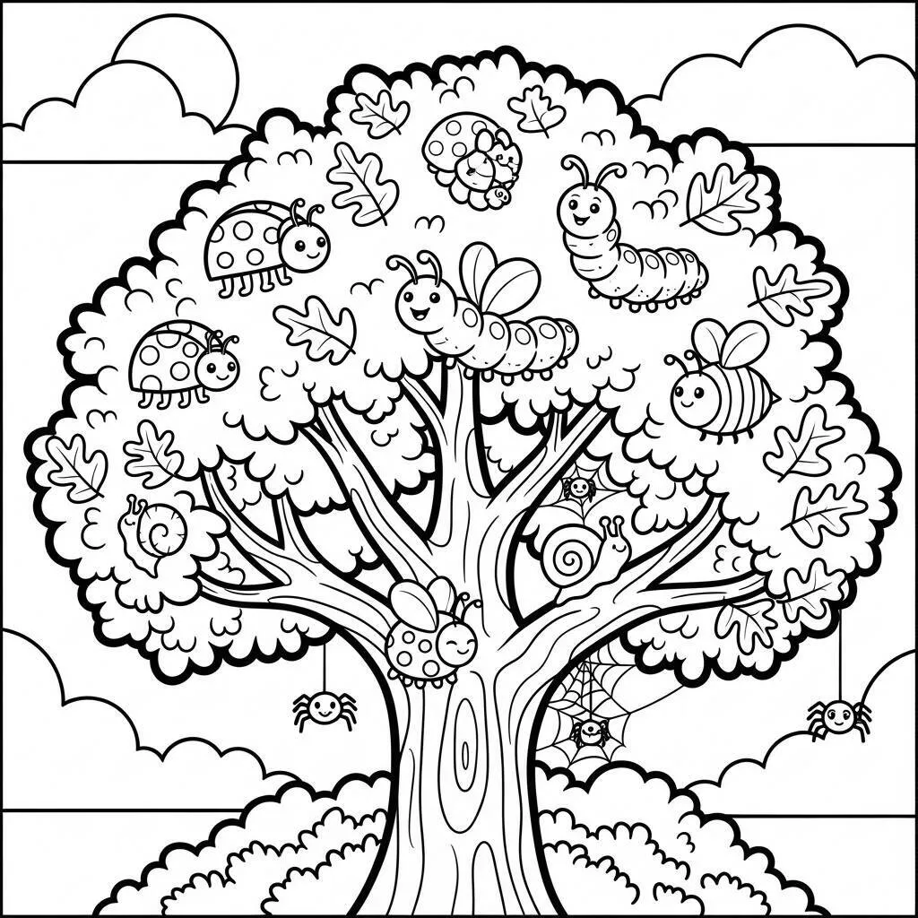 Desenho de Árvore com Bichinhos para Colorir