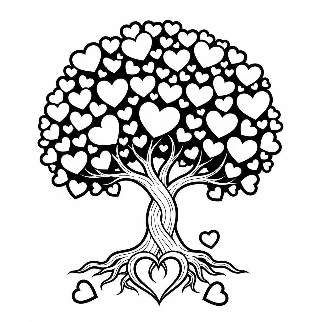 Tree with Heart Coloring Page