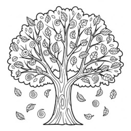 Desenho de Árvore com Folhas Caindo para Colorir