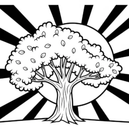 Tree with a Radiant Sun Coloring Page