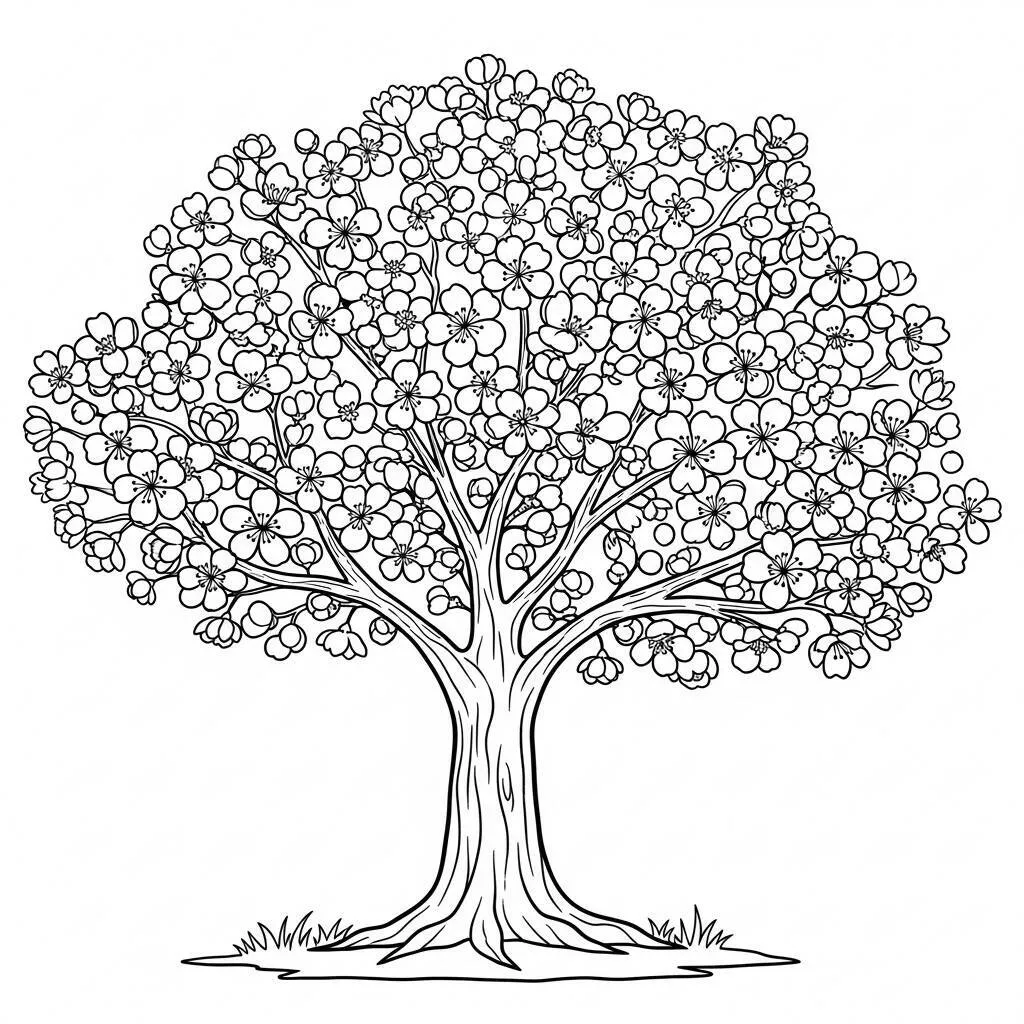 Desenho de Árvore de Sakura para Colorir