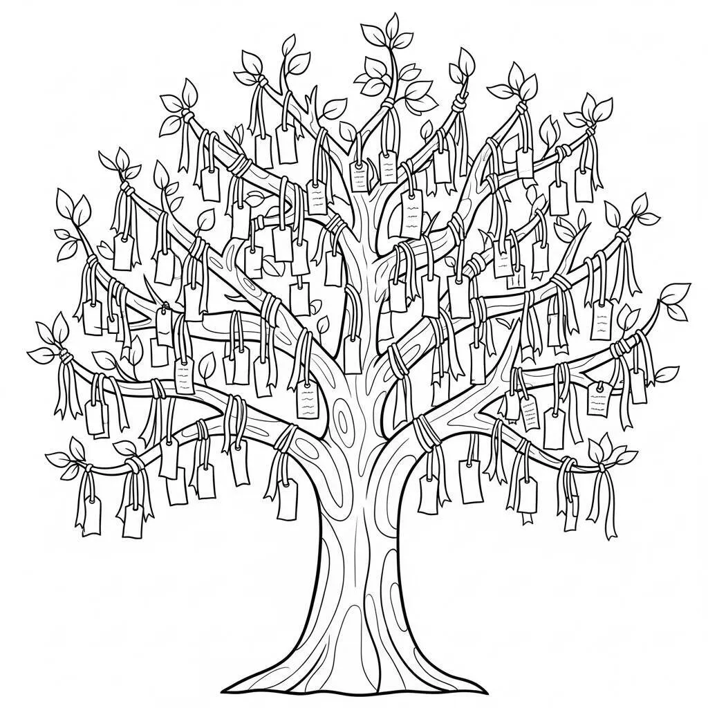 Desenho-de-Arvore-dos-Desejos-para-Colorir Wishing Tree Coloring Page
