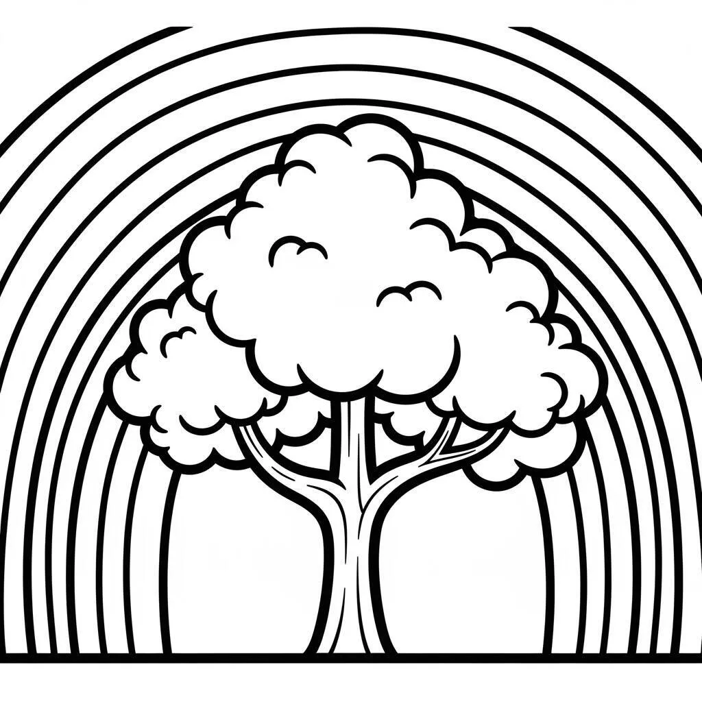 Desenho-de-Arvore-e-Arco-Iris-para-Colorir Desenho de Árvore e Arco-Íris para Colorir