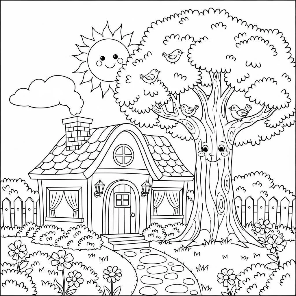 Desenho-de-Arvore-e-Casinha-para-Colorir Desenho de Árvore e Casinha para Colorir