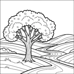 Desenho de Árvore em Paisagem para Colorir