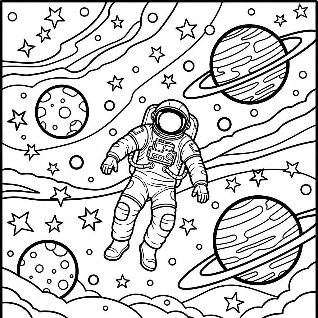 Desenho de Astronauta Flutuando no Espaço para Colorir