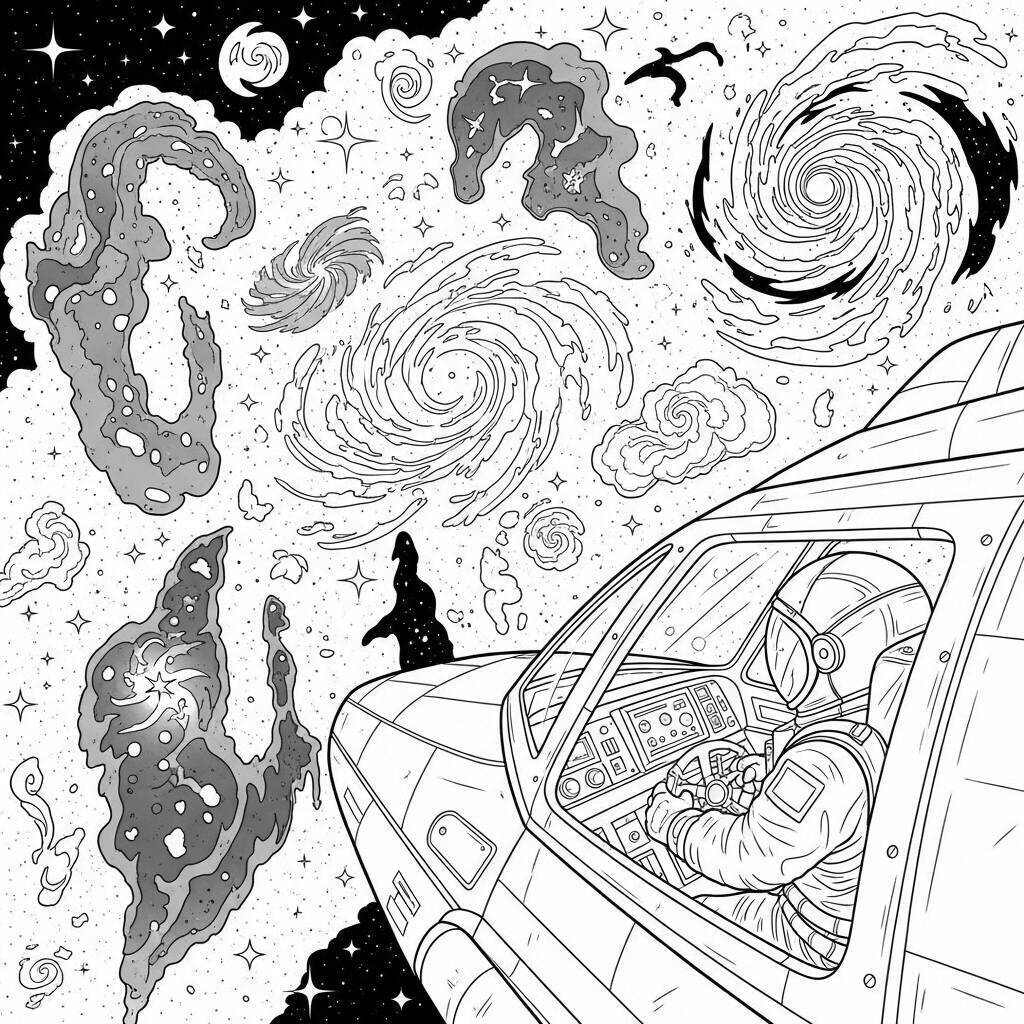 Desenho de Astronauta Pilotando uma Nave Espacial para Colorir