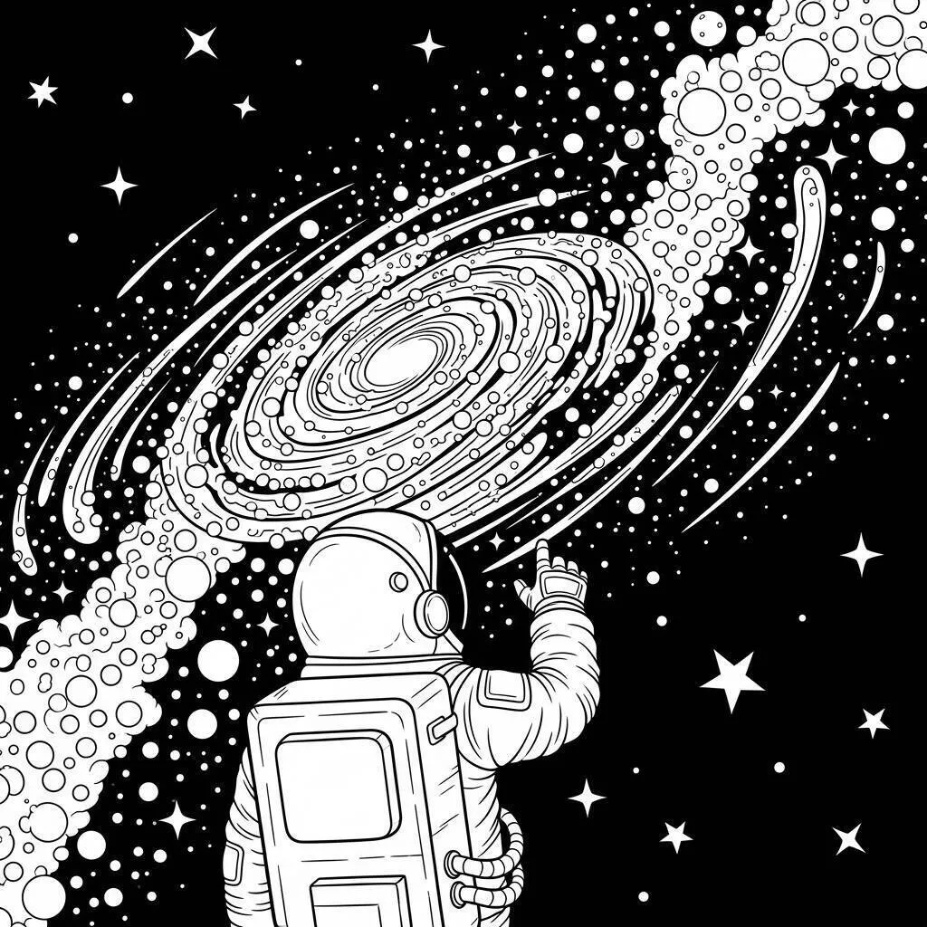 Desenho-de-Astronauta-e-a-Via-Lactea-para-Colorir Desenho de Astronauta e a Via Láctea para Colorir