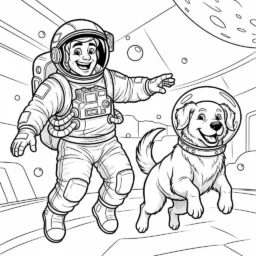 Desenho de Astronauta e um Cão Espacial para Colorir