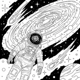 Desenho de Astronauta e uma Galáxia Espiral para Colorir