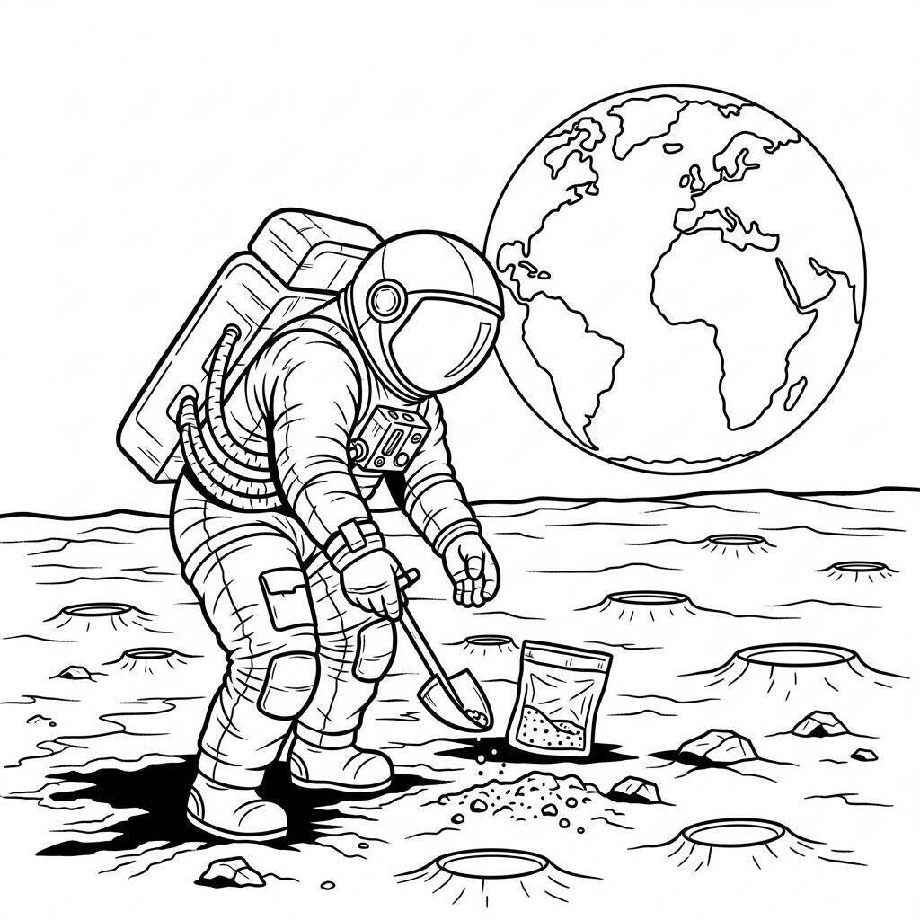 Desenho de Astronauta em uma Missão Lunar para Colorir