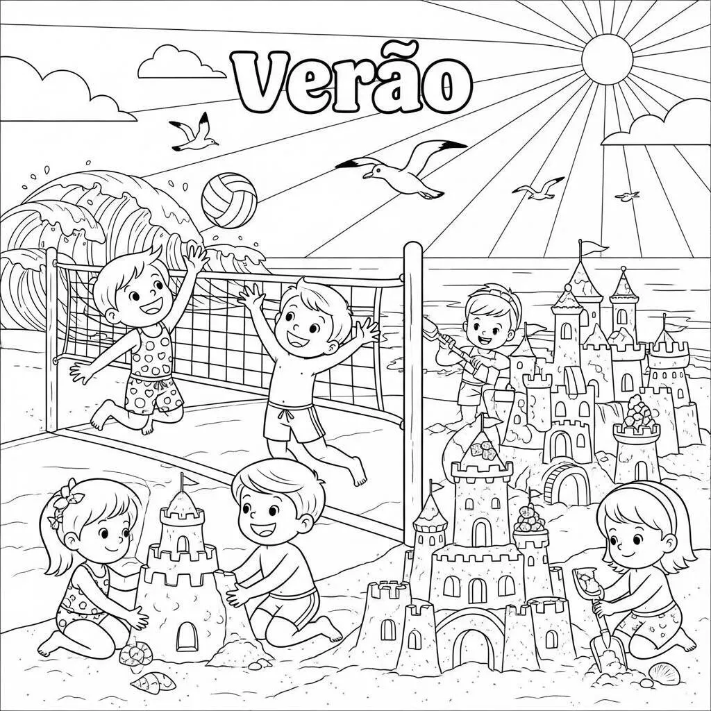 Desenho-de-Atividades-na-Praia-para-Colorir Página Para Colorear De Actividades En La Playa