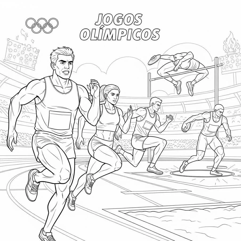 Desenho de Atletas Correndo para Colorir