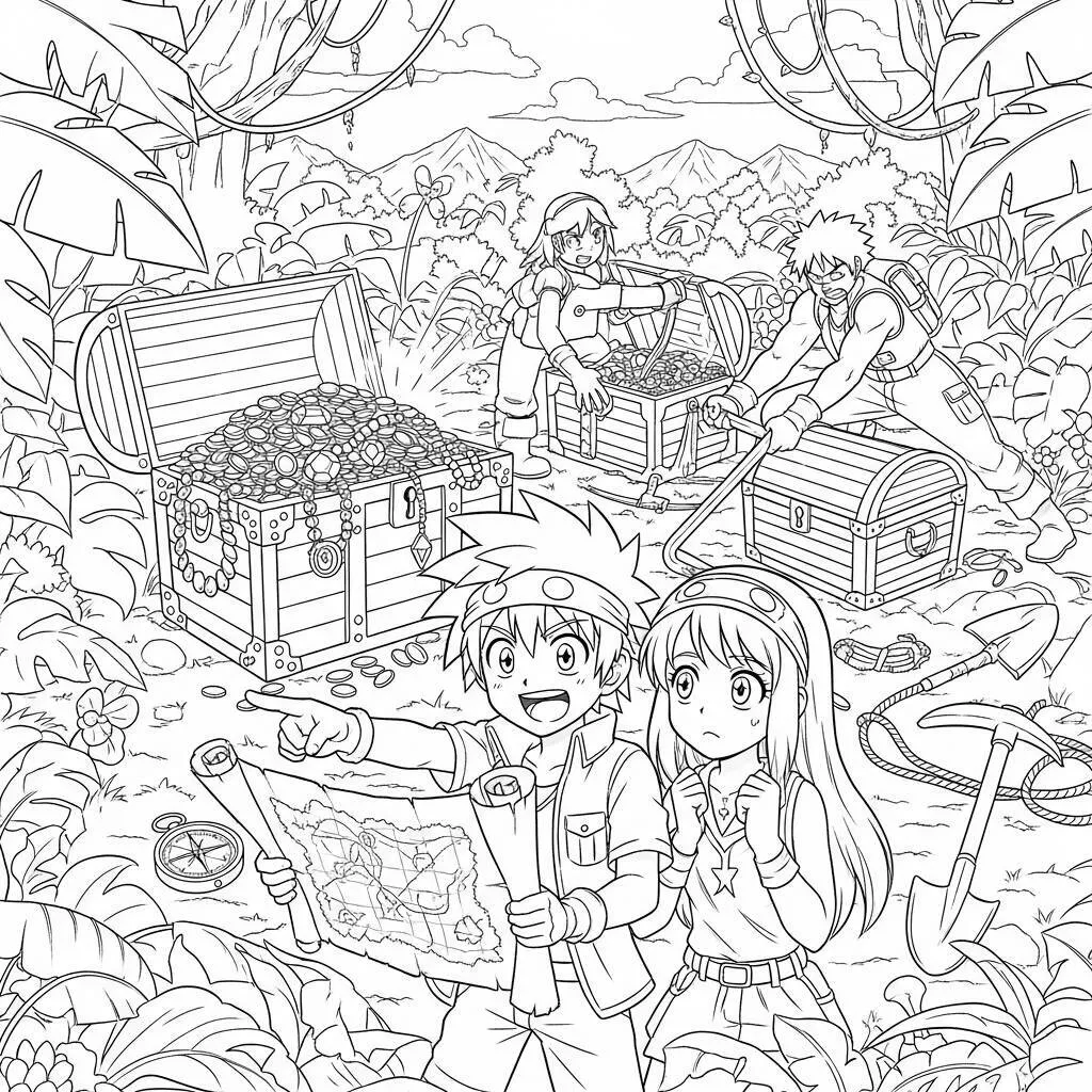 Desenho de Aventura Anime para Colorir