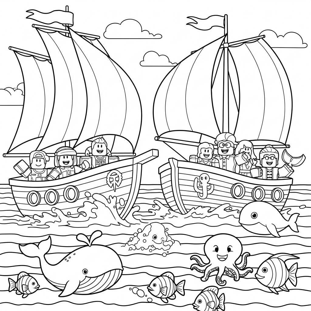 Desenho de Aventura no Mar do Roblox para Colorir