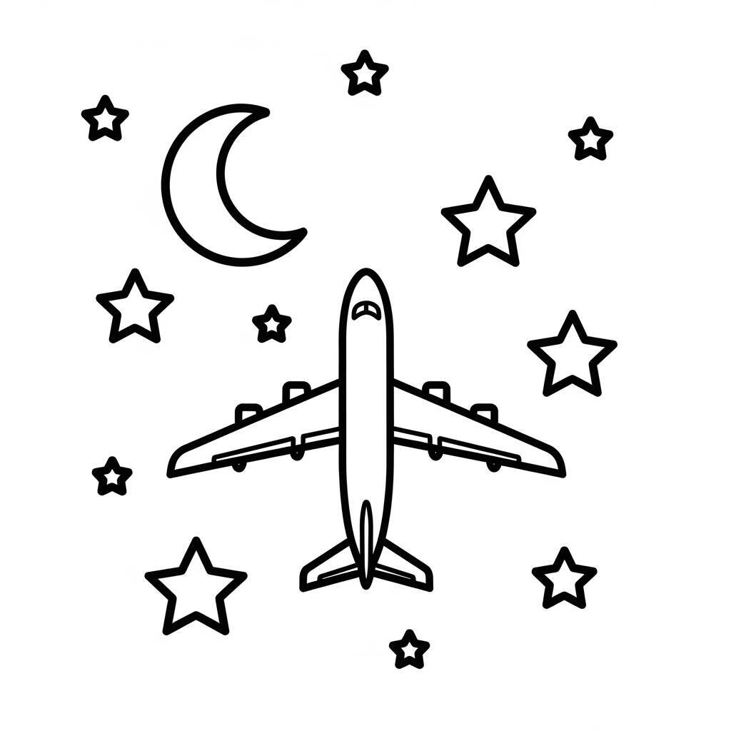 Desenho de Avião com Estrelas para Colorir