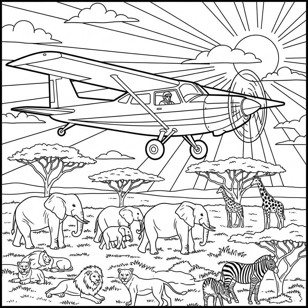 Desenho de Avião de Safari para Colorir