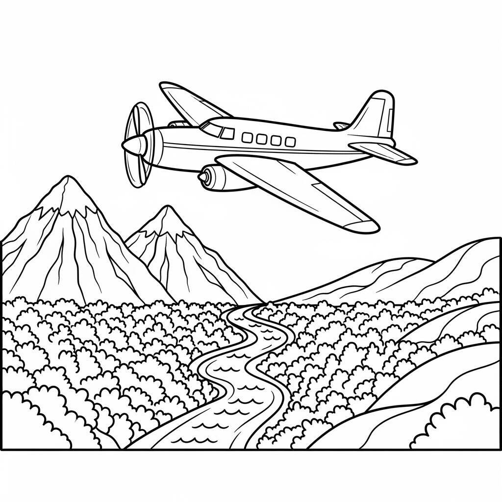 Desenho de Avião e Aventura para Colorir
