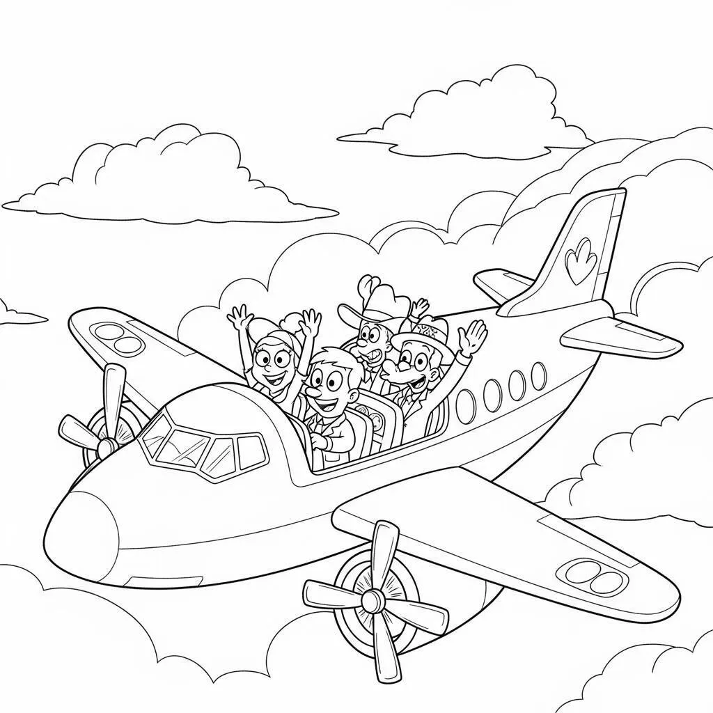 Desenho-de-Aviao-e-Personagens-Famosos-para-Colorir Desenho de Avião e Personagens Famosos para Colorir