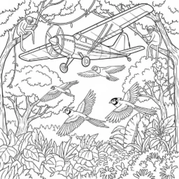 Desenho de Avião e Safari para Colorir