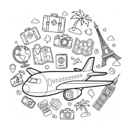 Desenho de Avião e Viagens para Colorir