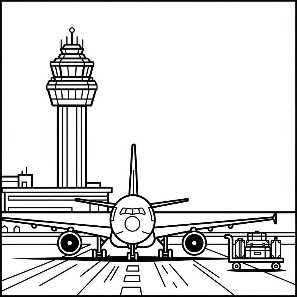 Desenho de Avião em Um Aeroporto para Colorir
