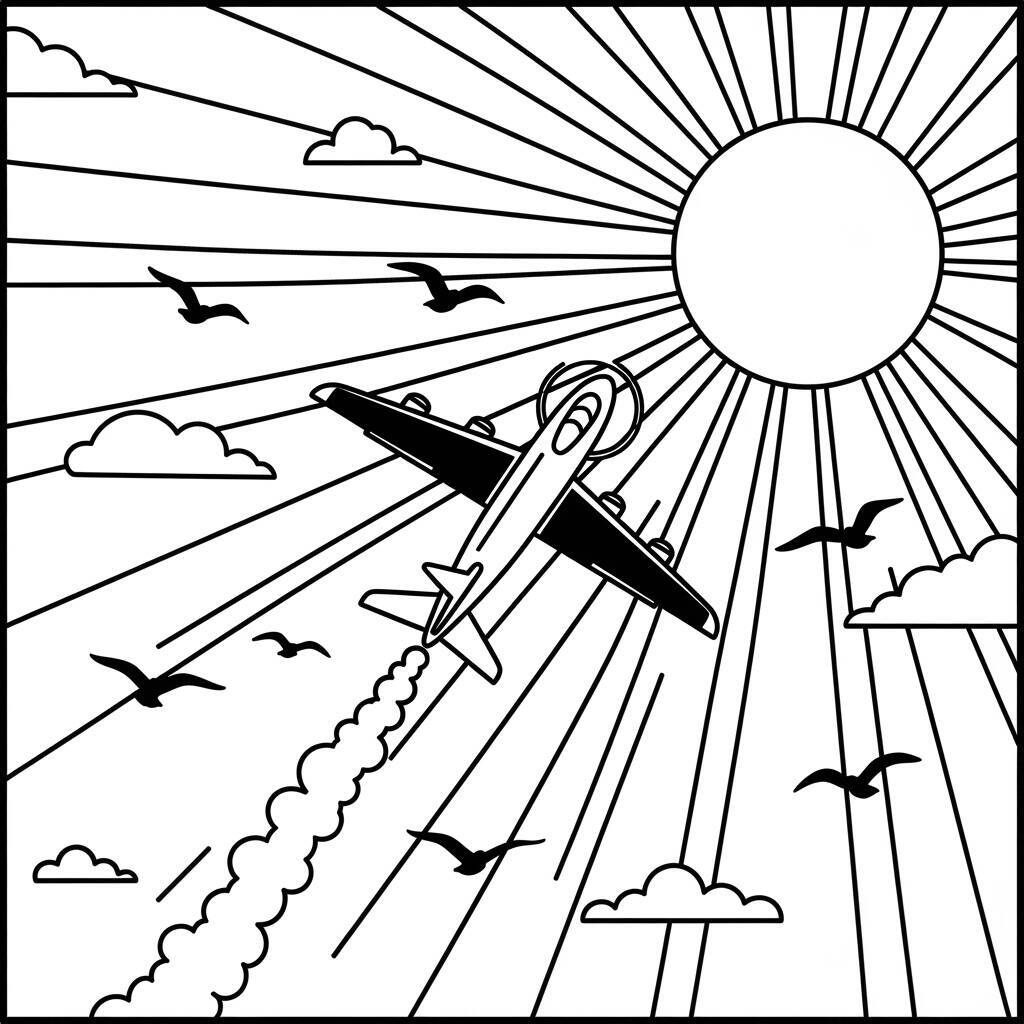 Desenho de Avião em Um Dia Ensolarado para Colorir