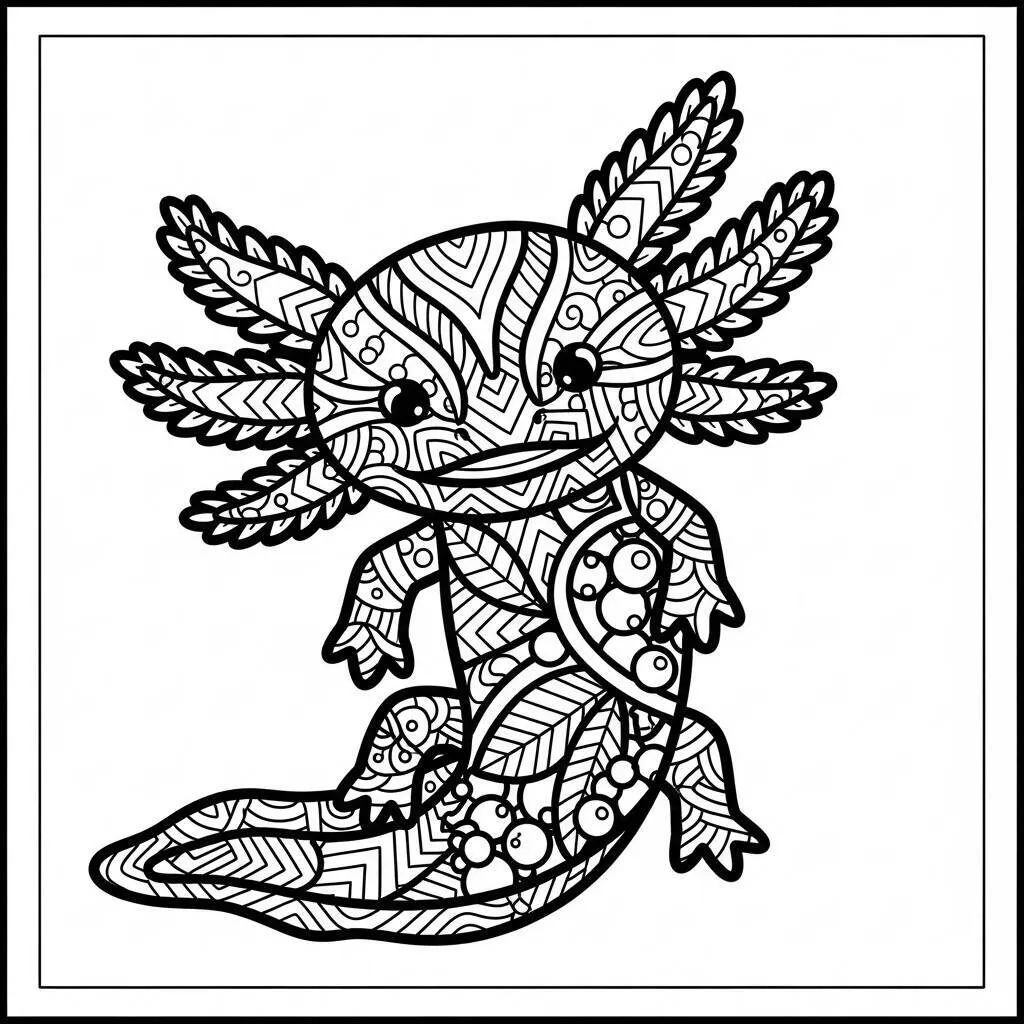 Desenho-de-Axolote-Estilizado-para-Colorir Desenho de Axolote Estilizado para Colorir