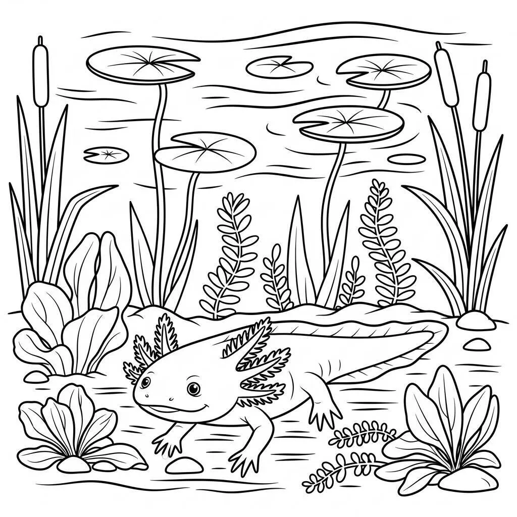 Desenho-de-Axolote-Realista-para-Colorir Desenho de Axolote Realista para Colorir