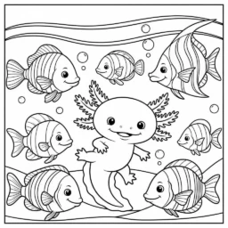 Desenho de Axolote com Amigos para Colorir