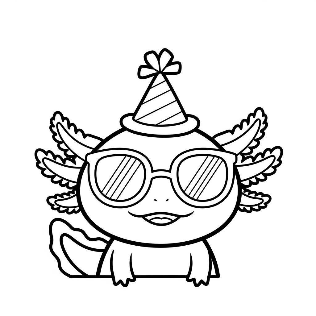 Desenho de Axolote com Chapéu para Colorir