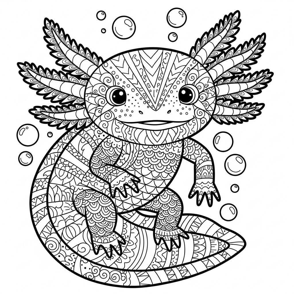 Desenho de Axolote com Cores para Colorir