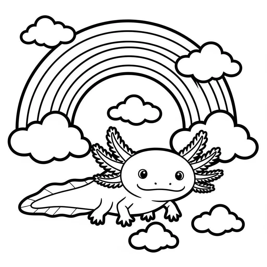Desenho de Axolote e Arco-Íris para Colorir
