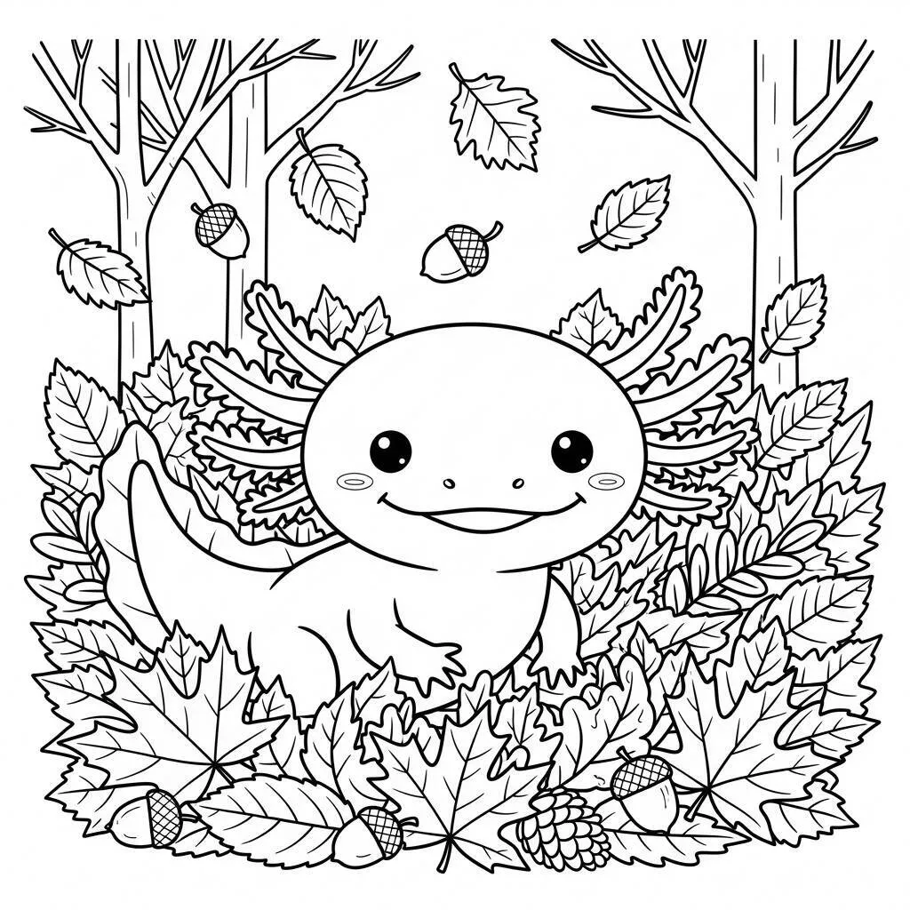 Desenho de Axolote e Cores do Outono para Colorir