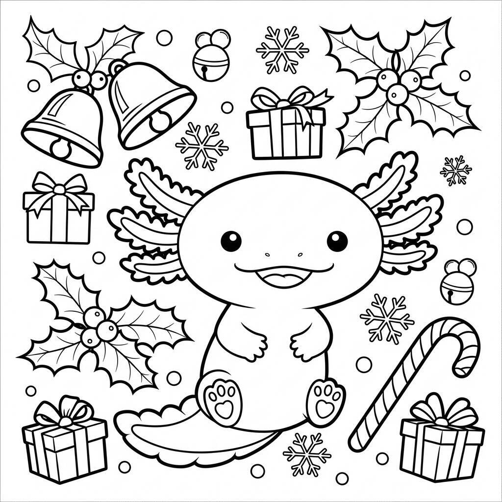 Desenho de Axolote e Sinos para Colorir