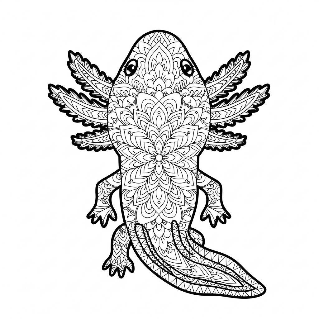 Desenho de Axolote em Estilo Mandala para Colorir