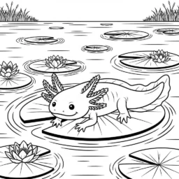Desenho de Axolote em um Lago para Colorir