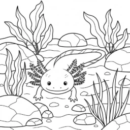 Desenho de Axolote na Natureza para Colorir