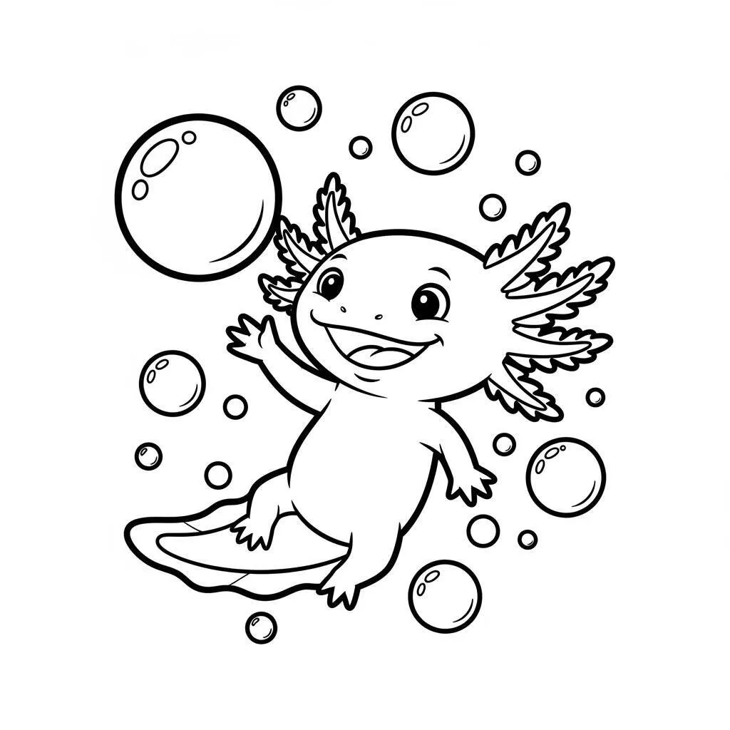 Desenho-de-Axolote-para-Colorir-no-Estilo-Infantil Desenho de Axolote para Colorir no Estilo Infantil