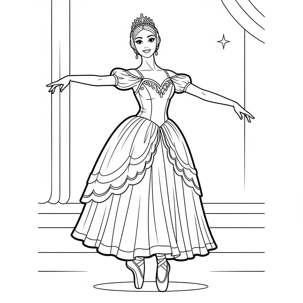 Desenho de Bailarina com Roupa de Gala para Colorir