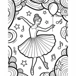 Desenho de Bailarina com um Balão para Colorir