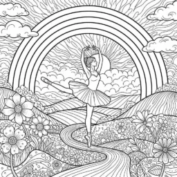 Pagina da colorare di ballerina e arcobaleno